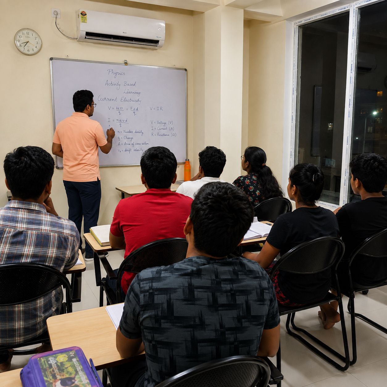 Teacher writing on a blackboard